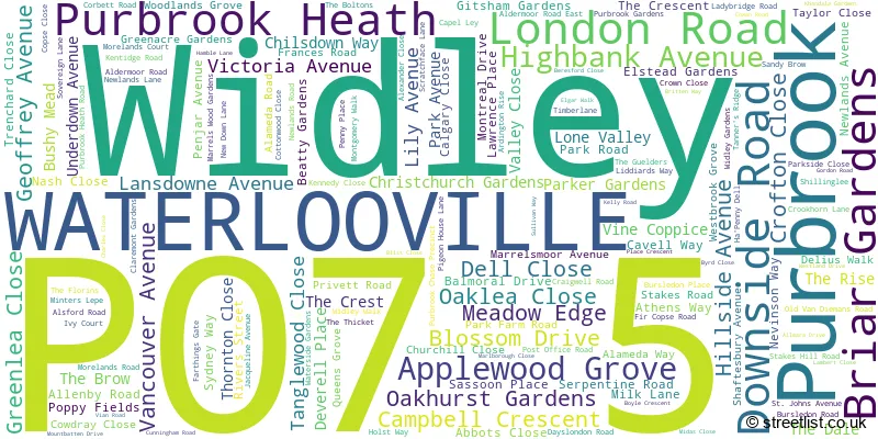 A word cloud for the PO7 5 postcode
